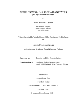 Authentication in a Body Area Network (Ban) Using Openssl