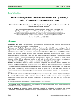 Chemical Composition, in Vitro Antibacterial and Cytotoxicity Effect of Nectaroscordum Tripedale Extract Abstract