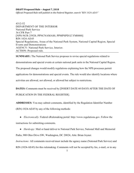 DRAFT Proposed Rule – August 7, 2018 Official Proposed Rule Will Publish in the Federal Register, Search “RIN 1024-AE45”