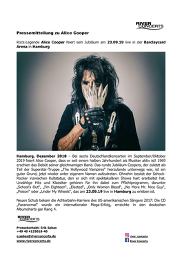 Pressemitteilung Zu Alice Cooper