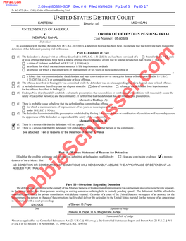 UNITED STATES DISTRICT COURT EASTERN District of MICHIGAN UNITED STATES of AMERICA V