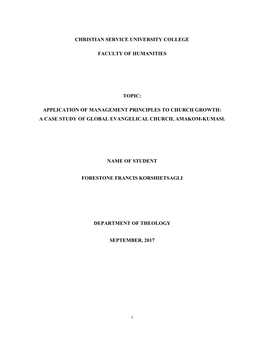 Application of Management Principles to Church Growth: a Case Study of Global Evangelical Church, Amakom-Kumasi