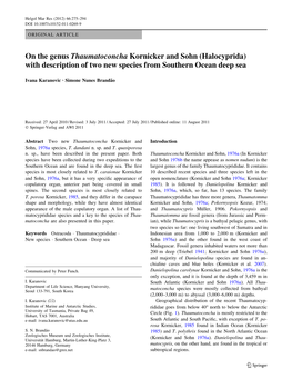 On the Genus Thaumatoconcha Kornicker and Sohn (Halocyprida) with Description of Two New Species from Southern Ocean Deep Sea