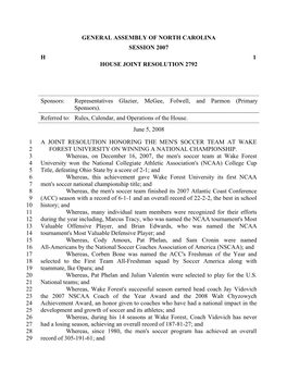 General Assembly of North Carolina Session 2007 H 1 House Joint Resolution 2792