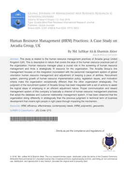 (HRM) Practices: a Case Study on Arcadia Group, UK by Md