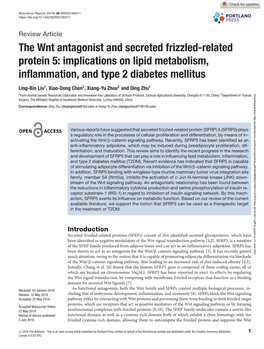 The Wnt Antagonist and Secreted Frizzled-Related Protein 5: Implications on Lipid Metabolism, Inﬂammation, and Type 2 Diabetes Mellitus