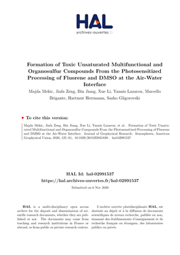Formation of Toxic Unsaturated Multifunctional and Organosulfur