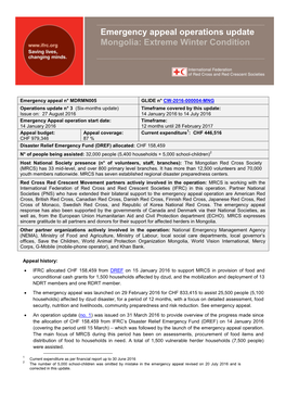 Emergency Appeal Operations Update Mongolia: Extreme Winter Condition