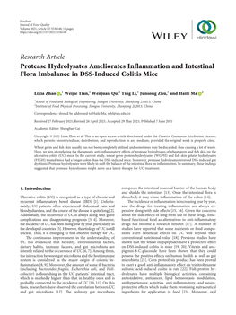 Research Article Protease Hydrolysates Ameliorates Inflammation and Intestinal Flora Imbalance in DSS-Induced Colitis Mice