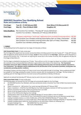 2020/2021 Sunshine Tour Qualifying School Rules and Conditions of Entry