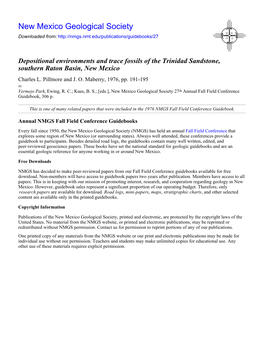 Depositional Environments and Trace Fossils of the Trinidad Sandstone, Southern Raton Basin, New Mexico Charles L