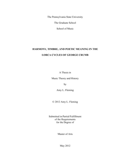 Harmony, Timbre, and Poetic Meaning in the Lorca Cycles of George Crumb