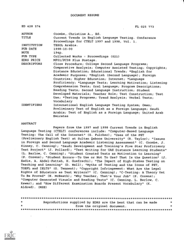 Current Trends in English Language Testing. Conference Proceedings for CTELT 1997 and 1998, Vol