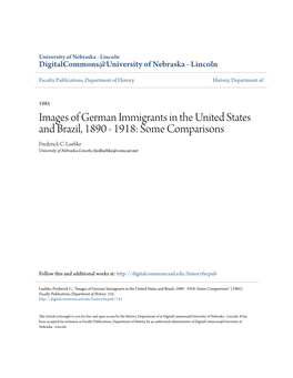 Images of German Immigrants in the United States and Brazil, 1890 - 1918: Some Comparisons Frederick C