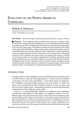 EVOLUTION of the NORTH AMERICAN CORDILLERA William R. Dickinson