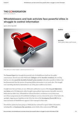 Whistleblowers and Leak Activists Face Powerful Elites in Struggle to Control Information