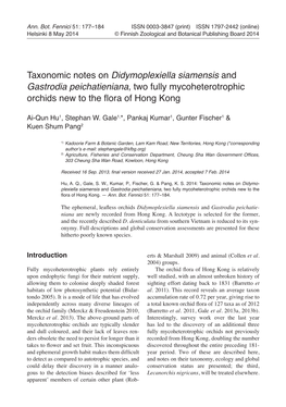 Taxonomic Notes on Didymoplexiella Siamensis and Gastrodia Peichatieniana, Two Fully Mycoheterotrophic Orchids New to the Flora of Hong Kong
