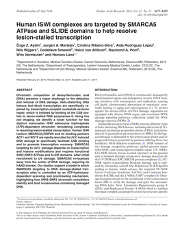 Human ISWI Complexes Are Targeted by SMARCA5 Atpase and SLIDE Domains to Help Resolve Lesion-Stalled Transcription Ozge¨ Z