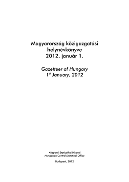 Magyarország Közigazgatási Helynévkönyve, 2012. Január 1