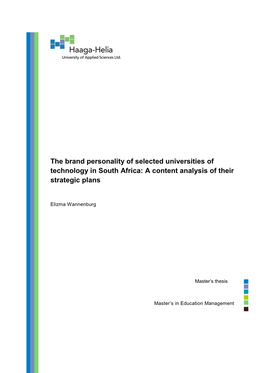 The Brand Personality of Selected Universities of Technology in South Africa: a Content Analysis of Their Strategic Plans