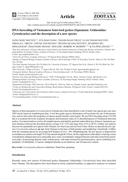 DNA Barcoding of Vietnamese Bent-Toed Geckos (Squamata: Gekkonidae: Cyrtodactylus) and the Description of a New Species