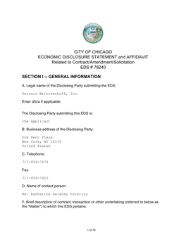 CITY of CHICAGO ECONOMIC DISCLOSURE STATEMENT and AFFIDAVIT Related to Contract/Amendment/Solicitation EDS # 78240