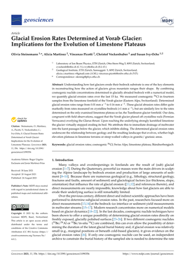 Glacial Erosion Rates Determined at Vorab Glacier: Implications for the Evolution of Limestone Plateaus