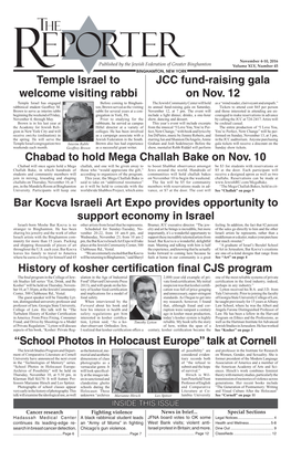 History of Kosher Certification Final CJS Program Temple Israel to Welcome Visiting Rabbi Chabad to Hold Mega Challah Bake on No