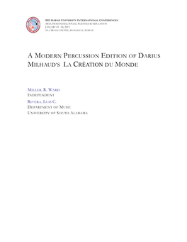 A Modern Percussion Edition of Darius Milhaud's La Création Du Monde