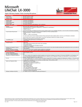 Version Information Product Name Microsoft® Lifechat LX-3000 Product Version Microsoft Lifechat LX-3000 Headset Version Microso