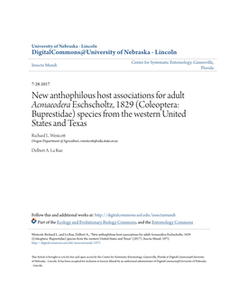 New Anthophilous Host Associations for Adult &lt;I&gt;Acmaeodera&lt;/I&gt; Eschscholtz, 1829 (Coleoptera: Buprestidae) Species F