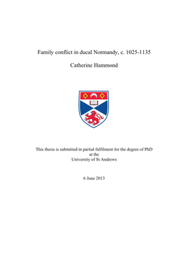 Family Conflict in Ducal Normandy, C. 1025-1135