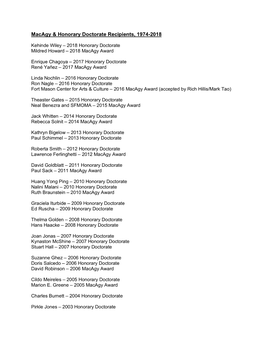 Macagy & Honorary Doctorate Recipients, 1974-2018