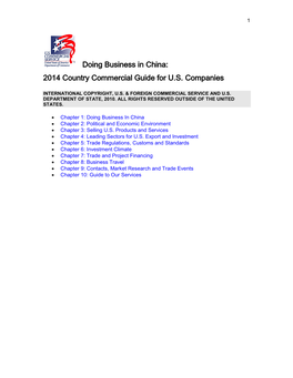 Doing Business in China: 2014 Country Commercial Guide for U.S