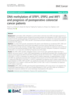 DNA Methylation of SFRP1, SFRP2, and WIF1 and Prognosis Of