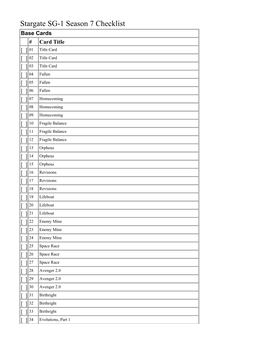 Stargate SG-1 Season 7 Checklist