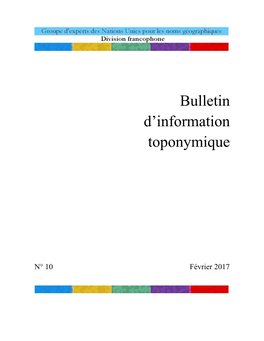 Bulletin D'information Toponymique