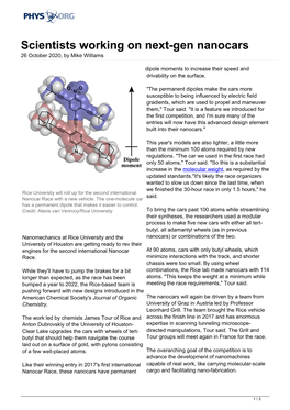 Scientists Working on Next-Gen Nanocars 26 October 2020, by Mike Williams