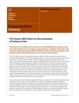 Communications Advisory FCC Enforcement Monitor FCC Enforcement Monitor June 2006