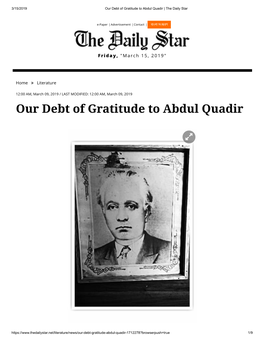 Our Debt of Gratitude to Abdul Quadir | the Daily Star