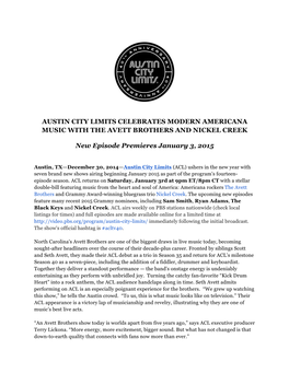 Austin City Limits Celebrates Modern Americana Music with the Avett Brothers and Nickel Creek