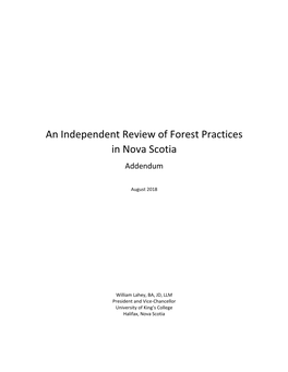 An Independent Review of Forest Practices in Nova Scotia: Addendum