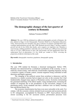 The Demographic Changes of the Last Quarter of Century in Romania