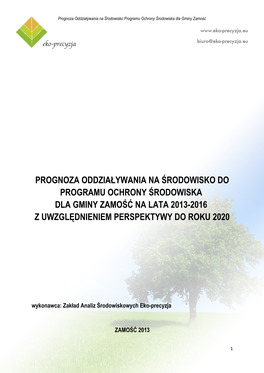 Ocena Oddziaływania Na Środowisko Programu Ochrony Środowiska Dla Gminy Zamość