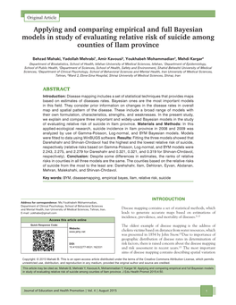 Applying and Comparing Empirical and Full Bayesian Models in Study of Evaluating Relative Risk of Suicide Among Counties of Ilam Province