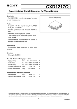 CXD1217Q Synchronizing Signal Generator for Video Camera