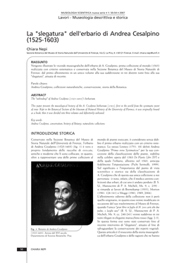 La "Slegatura" Dell'erbario Di Andrea Cesalpino (1525-1603)