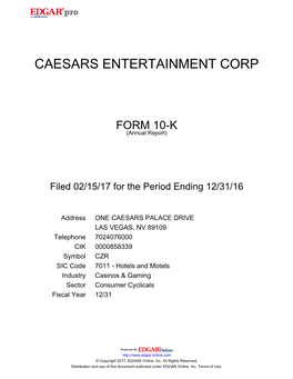 Caesars Entertainment Corporation 2016 Annual Report