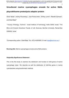 Uncultured Marine Cyanophages Encode for Active Nbla, Phycobilisome Proteolysis Adaptor Protein