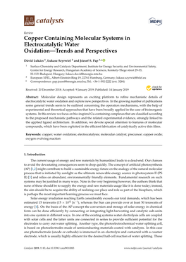 Copper Containing Molecular Systems in Electrocatalytic Water Oxidation—Trends and Perspectives